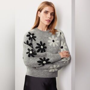 Sandro Wool Blended Jacquard Knit Top Long Sleeve Sweater Top for Women Small